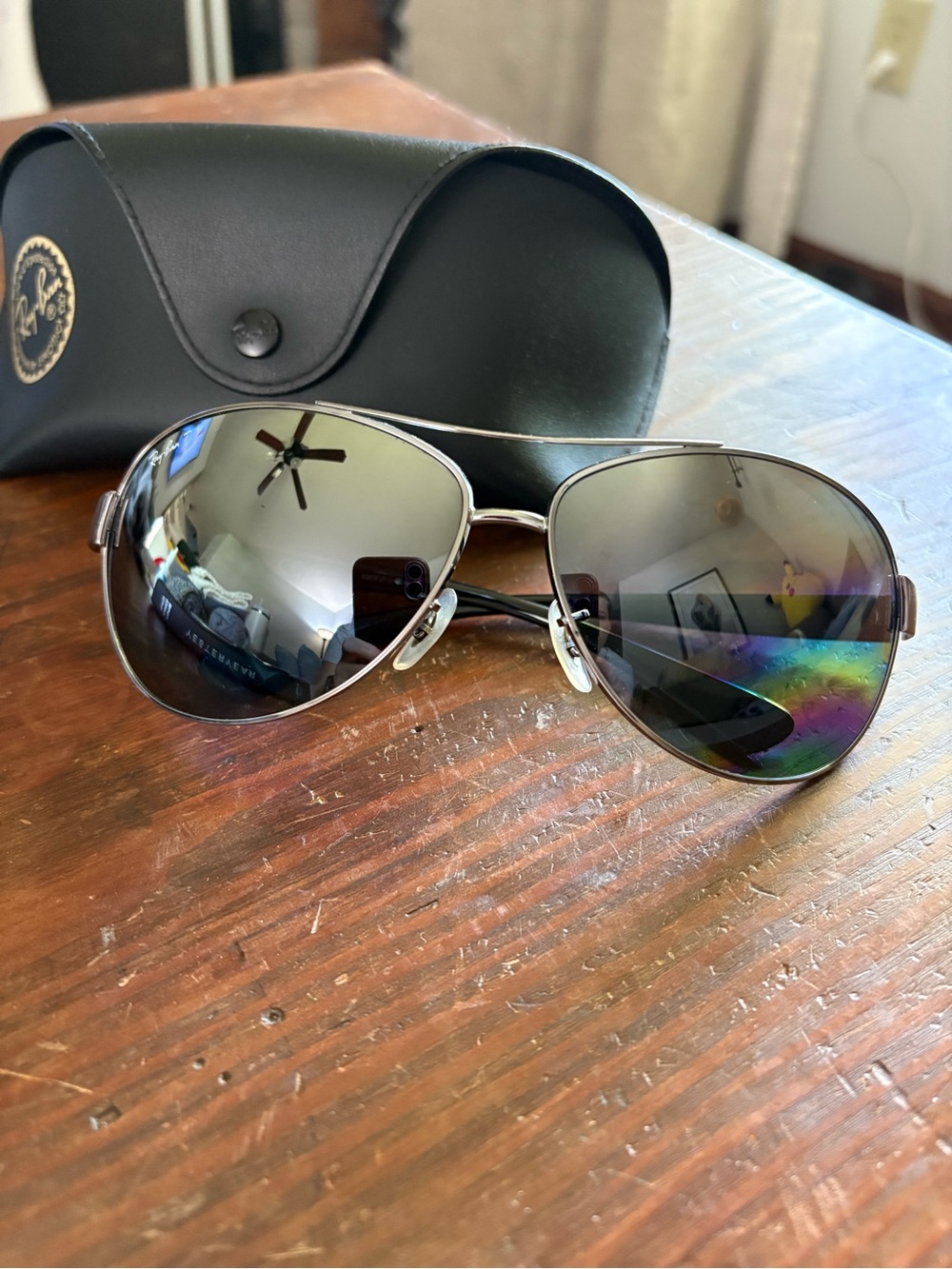 Ray-Ban Silver Aviator Sunglasses - Mirrored Gray Lenses, Polarized